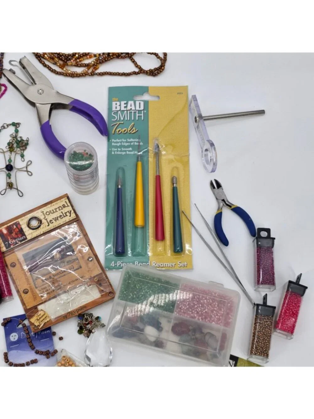 HUGE Jewelry Making Supply Lot Charms Necklaces Copper Beads Gems Tools most NEW